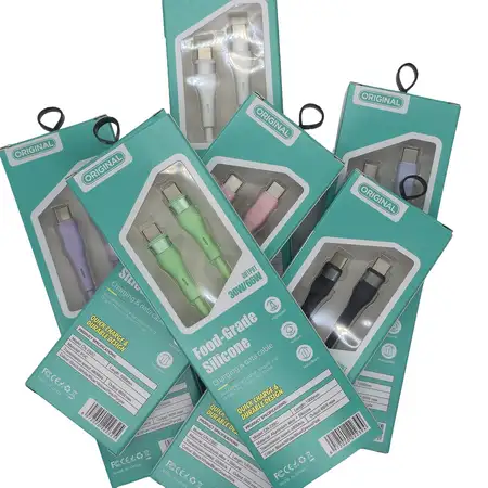 Силиконов кабел USB-C към USB-C за бързо зареждане - Розов