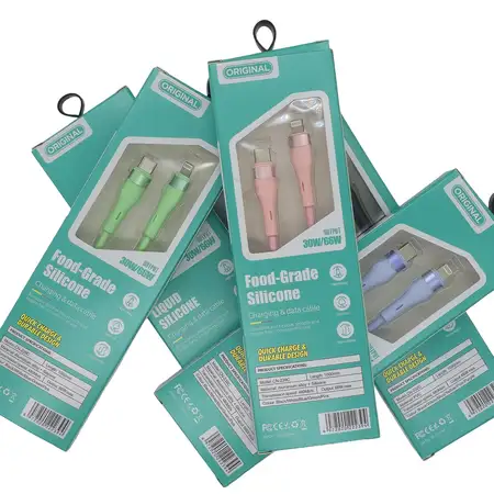 Силиконов кабел USB-C към Lightning за бързо зареждане - Бял