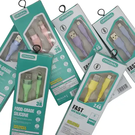 Силиконов кабел USB към Lightning за бързо зареждане - Светло син